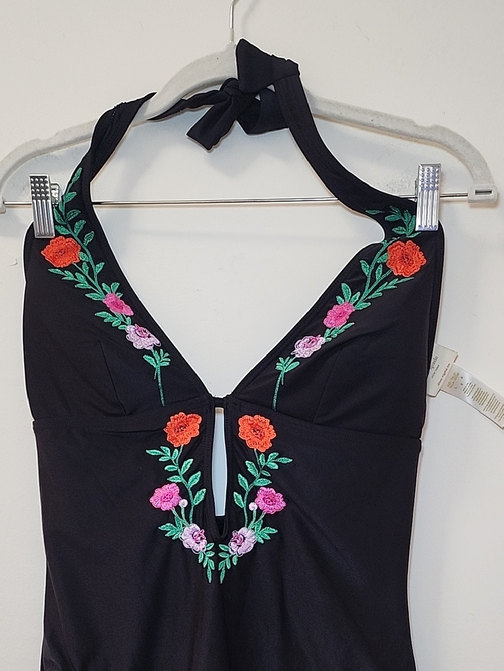 Kate Spade New York Marina Beach Halter Plunge One Piece Swimsuit black Sz Large - Picture 5 of 16